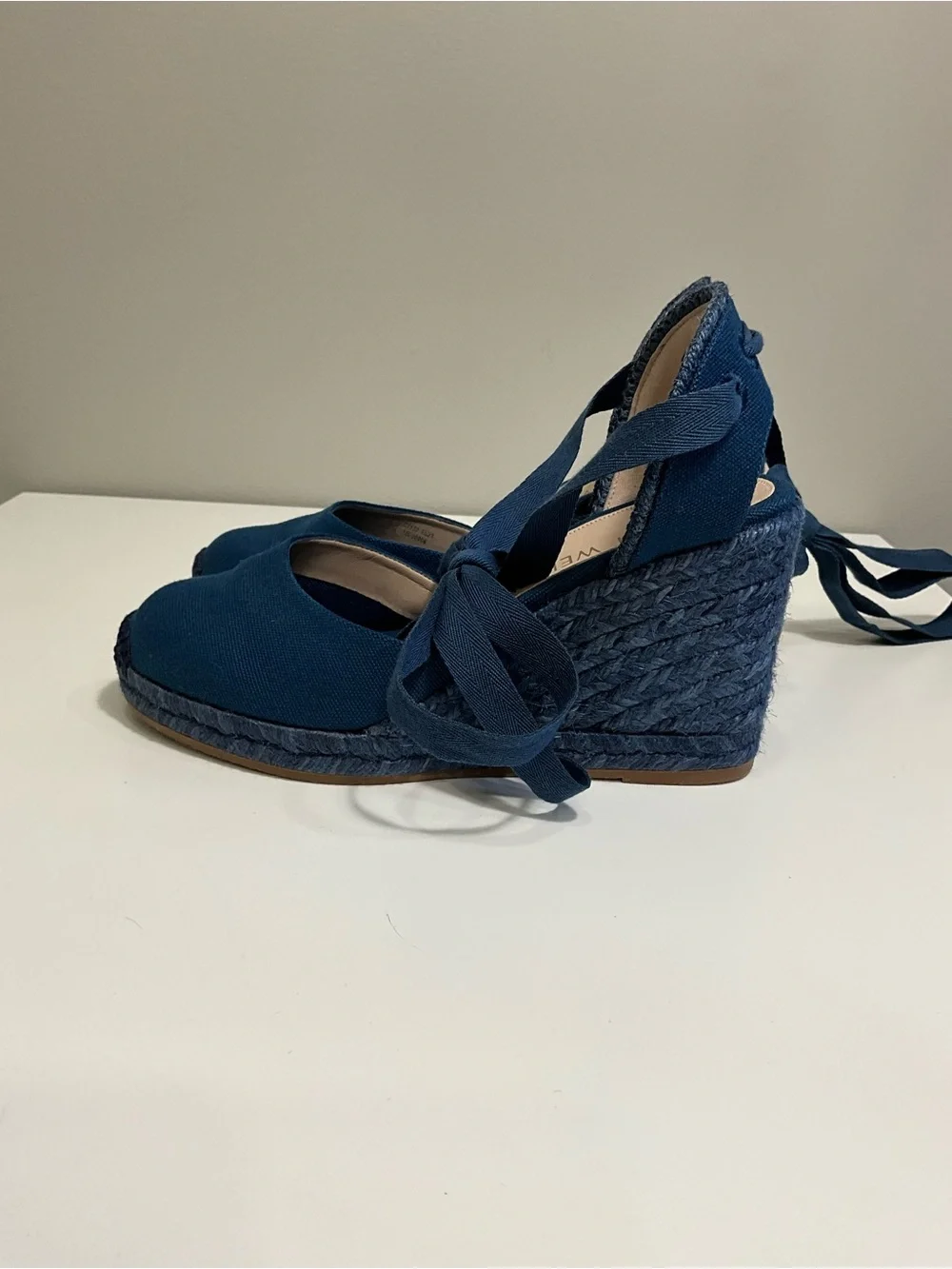 STUART WEITZMAN Marguerita Navy Canvas Espadrille Wedge Ankle Tie Sandals 8 - Picture 6 of 8
